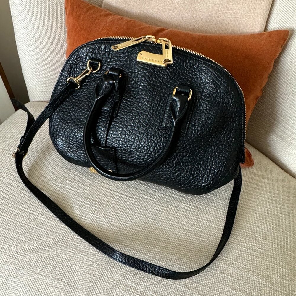 Burberry small black orchard heritage grain leather top handle bag
